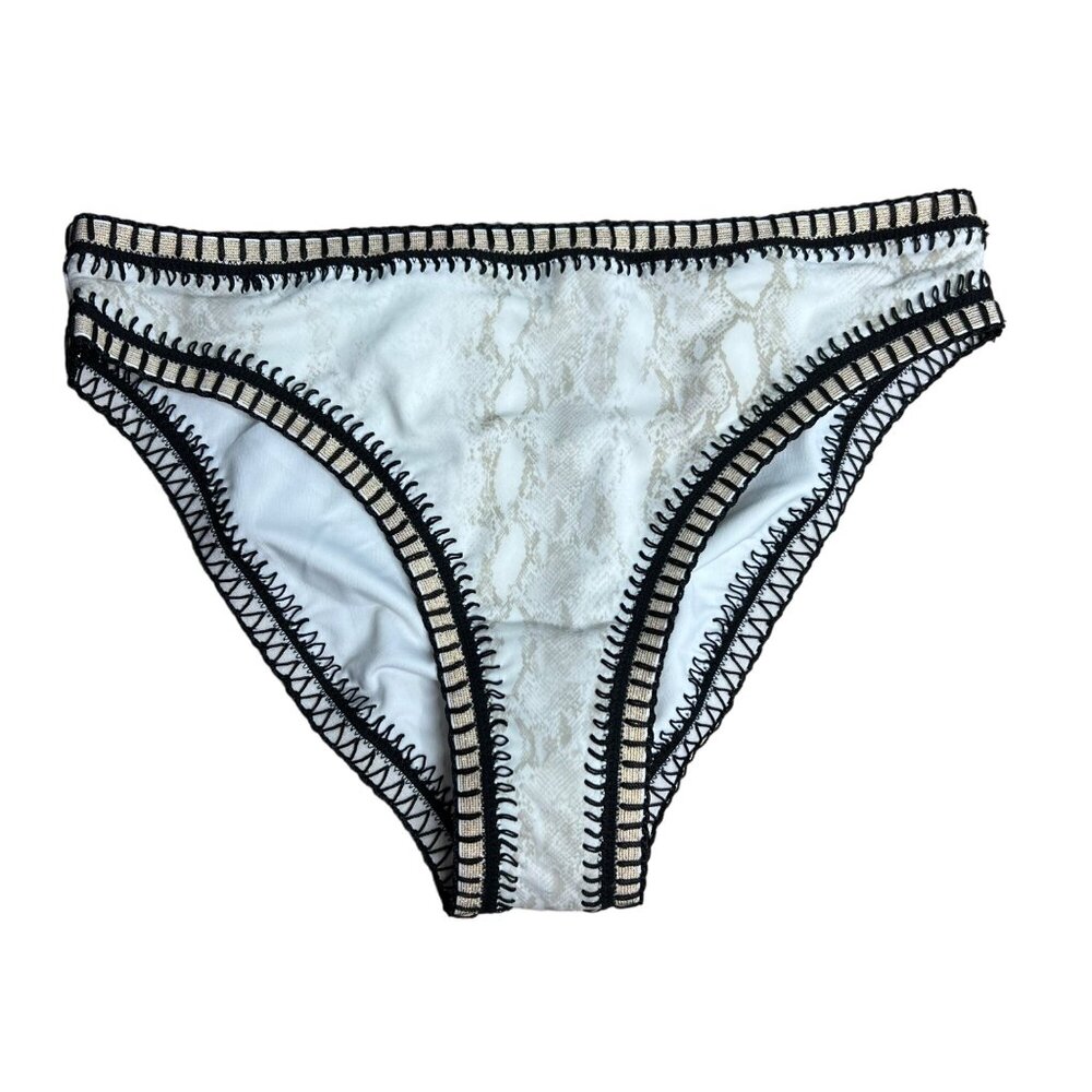 Platinum Swimwear Cobra Crochet Trim Bikini Bottoms Size S High Waist‎ NWT